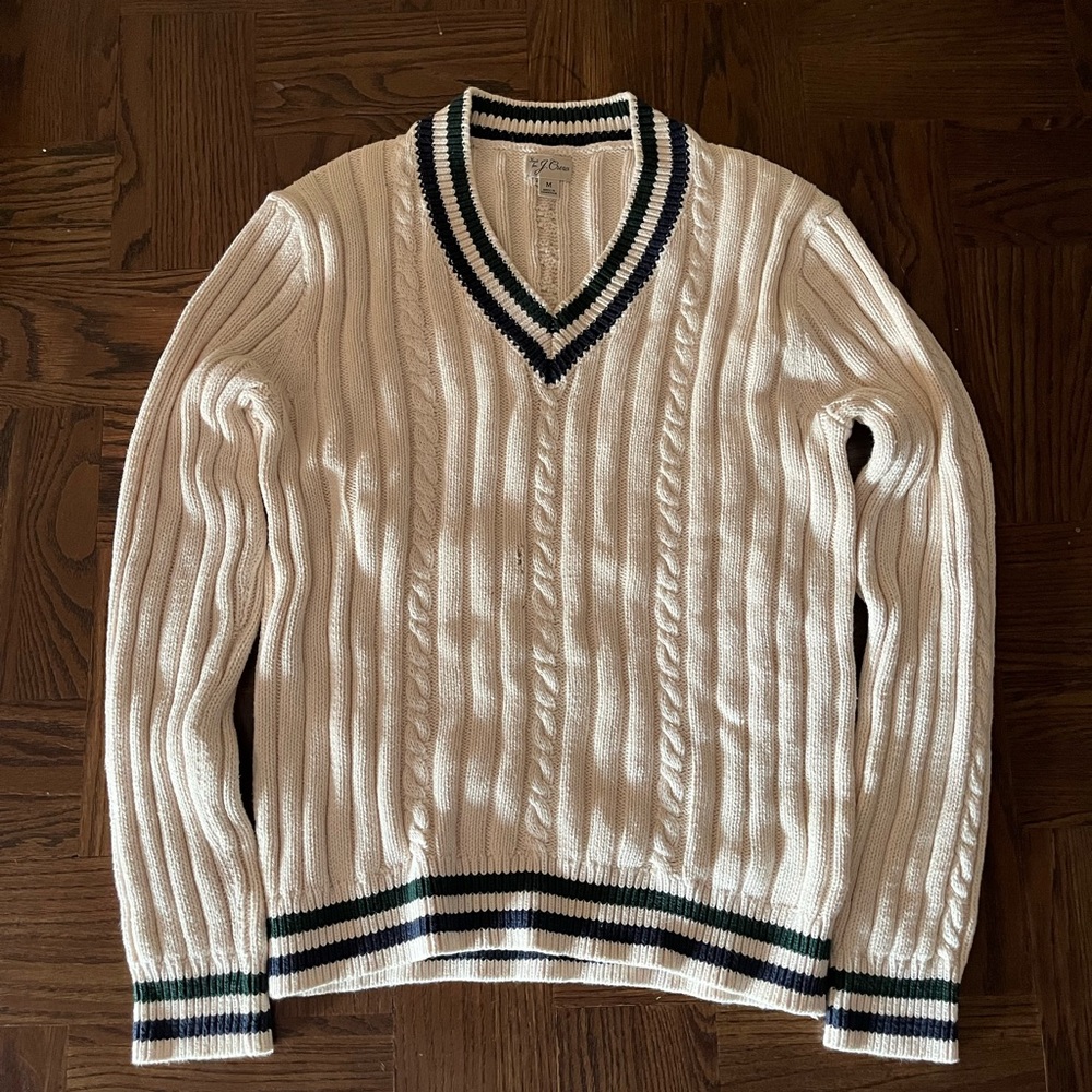 J.Crew Men's White Cable Knit Sweater